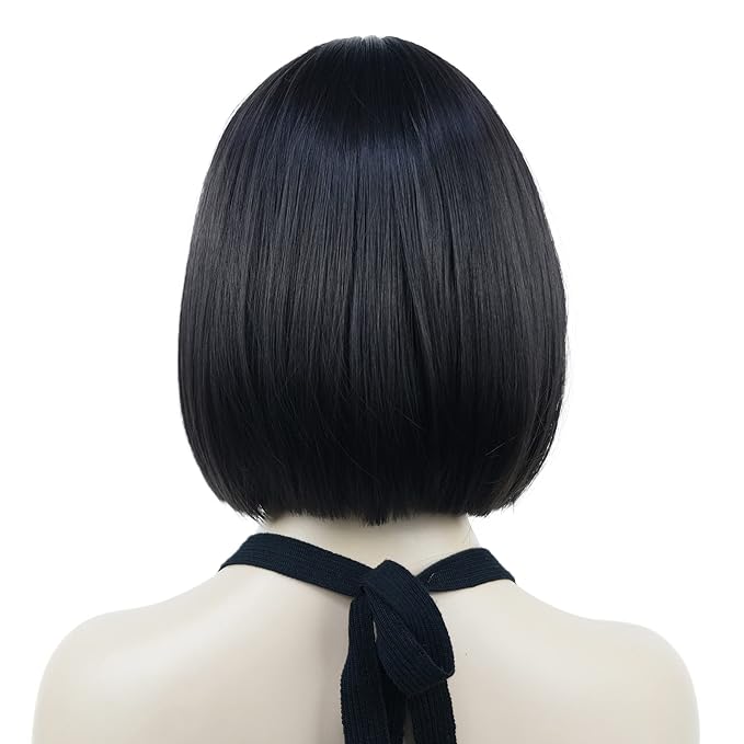 Lydell 8 Straight Short Bob Hair Flat Bangs Cute Central Dot Skin Top Heat Resistant Synthetic Wigs (4 Dark Brown)