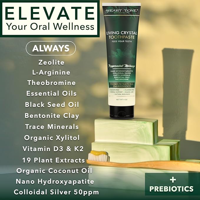 Living Crystal Toothpaste | Fluoride Free | Natural &amp Remineralizing Hydroxyapatite Toothpaste | Sensitive Teeth | Theobromine Strengthens Enamel | Minty Fresh