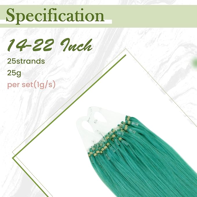 RUNATURE Microlink Hair Extensions Human Hair Colorful Teal Micro Bead Hair extensions Real Human Hair Cold Fusion Micro Loop Hair Extensions Straight Human Hair Remy Long 22 Inch 25g 25s