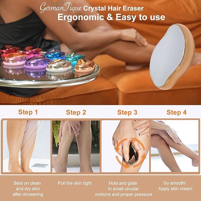 Crystal Hair EraserNatural Crystal Hair RemoverReusable Painless Nano Glass Hair Removal Device without ShaverGentle Crystal Epilator and Exfoliator for Soft Silky Skin(Gold)