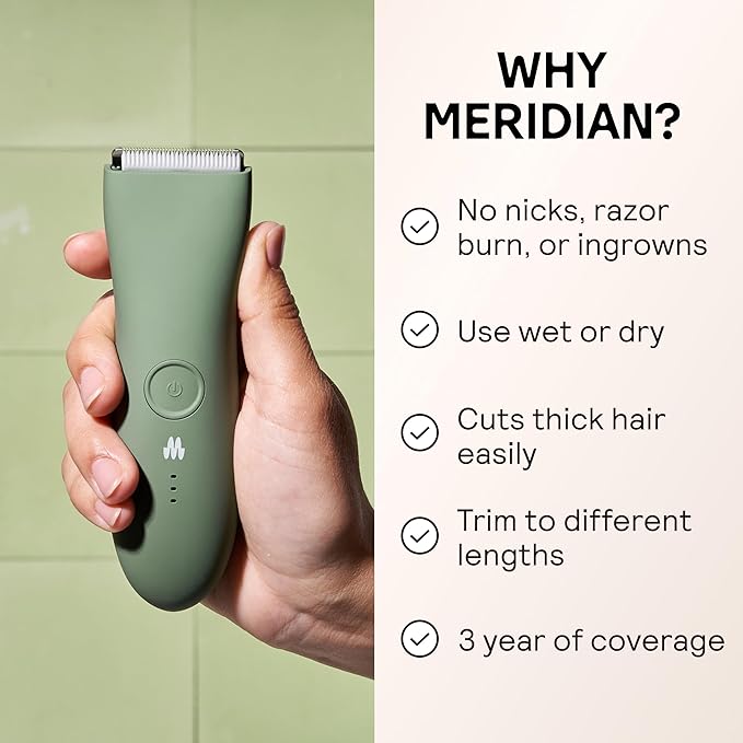 MERIDIAN The Trimmer Original - Body Hair Trimmer for Men Electric Shaver for Pubic Hair Chest Legs &amp Bikini Waterproof &amp Rechargeable Sage
