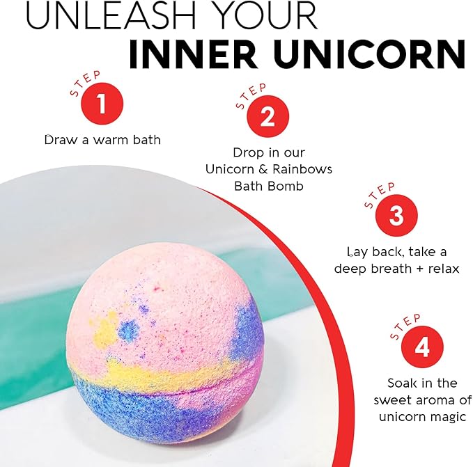 Nature's Beauty Unicorns &amp Rainbows Pink Jasmine &amp Strawberry Scent Bath Bomb for Kids Multi-Pack - Natural Non-Staining Fun Bubbly Fizzy Spa Bomb Made w/Coconut Oil + Witch Hazel 5.5oz (