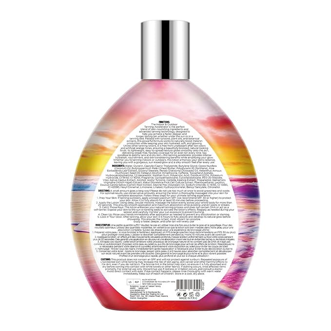 Bronzing Brown Lotion for Indoor Tanning Beds Lotions with Bronzer and Accelerator Indoor Outdoor Suntan Lotion for Sunbeds w/Tattoo Protecting Formula DHA Free 13.5oz