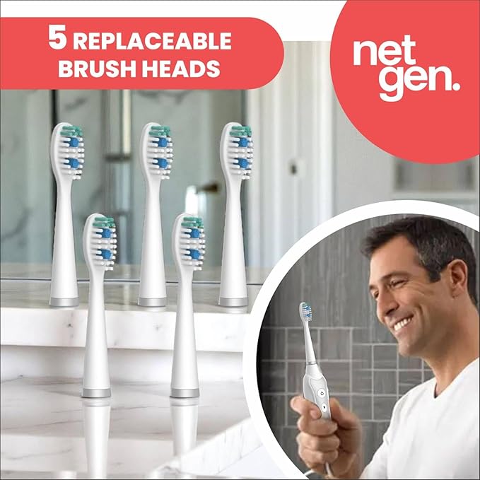 Sonic Electric Toothbrush for Adults with 5 Toothbrush Replacement Heads 3 Brushing Modes &amp 2 Minutes Built-in Timer Travel Toothbrushes with Inductive Charging Rechargeable toothbrush | White