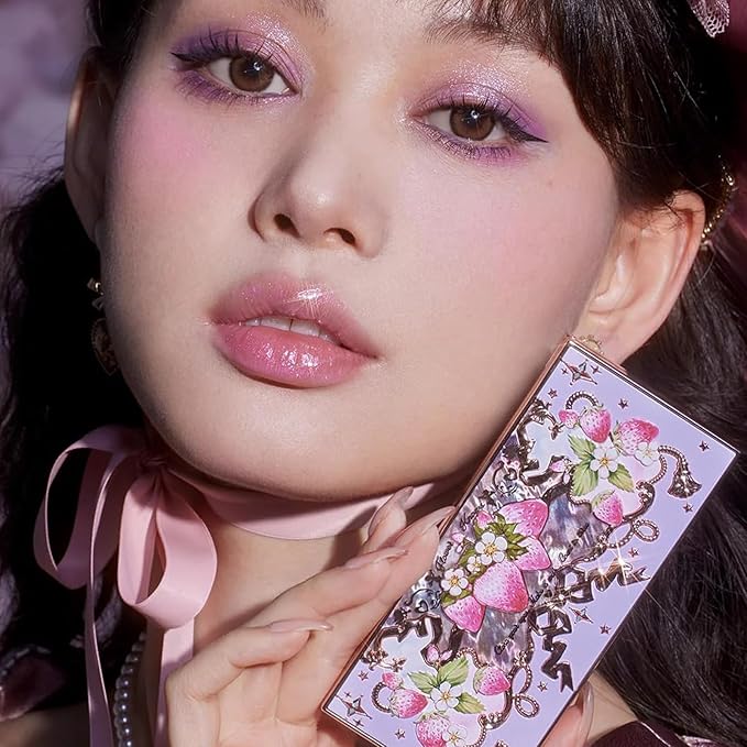 Flower Knows Violet Strawberry Rococo Eyeshadow PalettePurple Pink Makeup Palette with 3 Matte + 2 Shimmer ShadesBlendable Smooth Cute Eye Makeup0.21 Oz(Starmoon Strawberry)