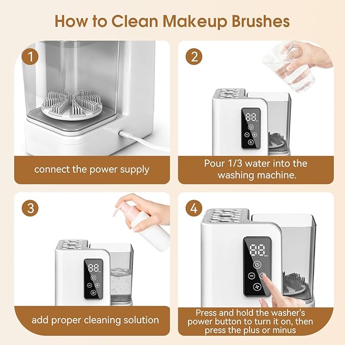5-in-1 Electric Makeup Brush Cleaner &amp Dryer Machine- Portable Automatic USB Cosmetic Brushes Cleaner Tool with Deep-Clean Silicone Brush for All Size Brushes (Contour Eyeshadow Blush)