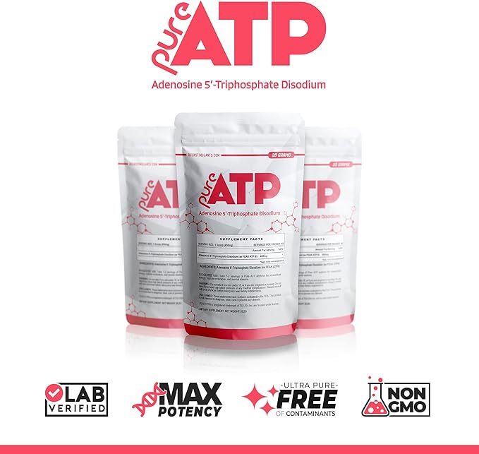 BulkStimulants Pure ATP Adenosine Triphosphate Powder - Increase Energy Endurance Strength Recovery &amp Muscle Pump Faster Than Creatine HMB &amp Nitric Oxide Natural Pre Workout Supplement -