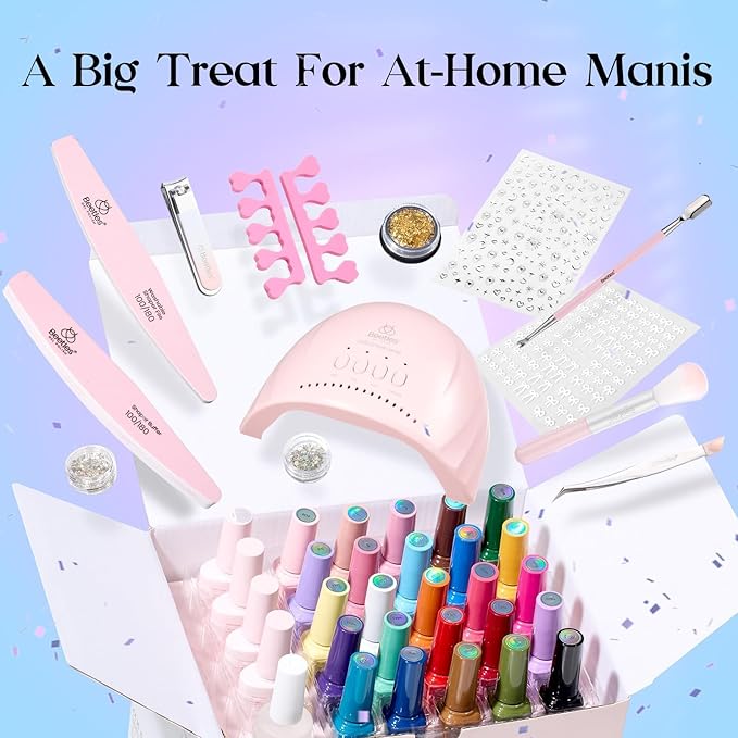 Beetles Gel Nail Polish Kit with U V Light - 25 Colors Gel Polish Set Fall Nail Fest Fragments of Time 45 Pcs Nails Kit with Tools DIY Salon Manicure Set Gifts for Women Girls - One Color One Bottle