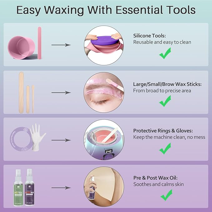BLITZWAX Brazilian and Bikini Waxing Kit for Women Hard Wax Warmer for Face Legs and Body At Home Hair Removal Kit Beginner Friendly Quick Heating 32pcs Wax Spatulas