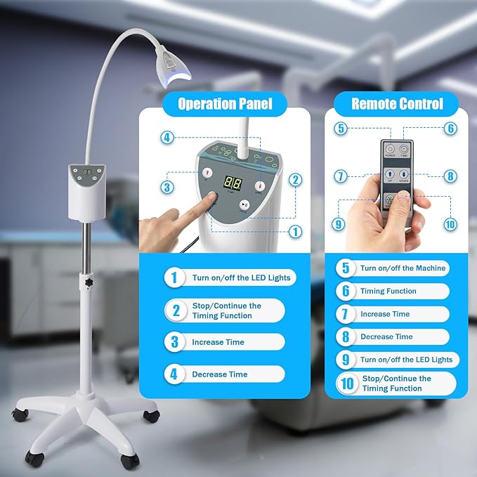 Zoom Teeth Whitening Lamp Professional Machine Light with 4 LED Bulbs &amp Remote Control Dental Adjustable up to 19.68in Timer 5-30 Mins for Home and Clinic Use