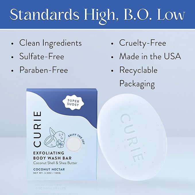 Curie Coconut Nectar Exfoliating Body Wash Bar ? Natural Vegan Sulfate-Free Formula for Gentle Exfoliation &amp Soft Radiant Skin (3PK)
