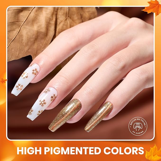 Beetles Fall Gel Nail Polish Set ? Autumn Aura 20 Colors Gel Polish Kit Burgundy Red Brown Yellow Orange Purple Cat Eye &amp Glitter Soak Off UV LED Manicure with Base Glossy Matte Top Coat