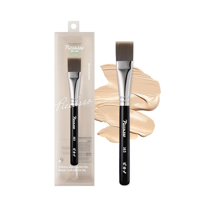 Piccasso 163 Foundation Brush ? Dense Makeup Brush for Liquid &amp Cream Foundation Soft Synthetic Bristles for Flawless Coverage and Face Makeup Professional Korean Beauty Tool for Daily