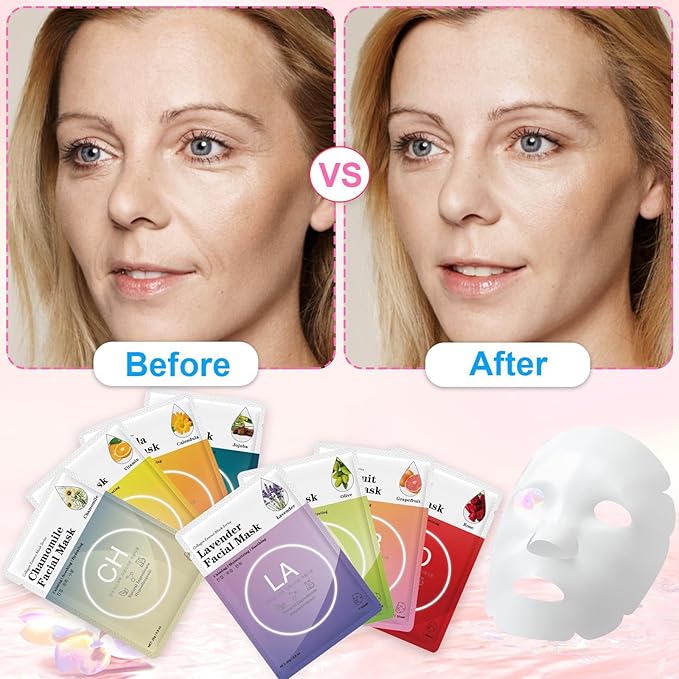 VESPRO 100 Pack Collagen Essence Sheet Facial Masks Bulk Face Masks Skincare Hydrating Face Masks for All Skin Types Moisturizing and Soothing Skin Care Spa Face Mask