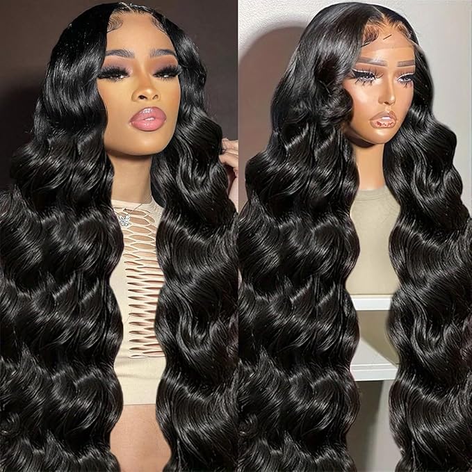 36 Inch Body Wave Lace Front Wigs Human Hair 13x6 HD Transparent Lace Front Wigs Pre Plucked Brazilian Virgin Human Hair Wig 220% Density Lace Frontal Wigs Natural Color