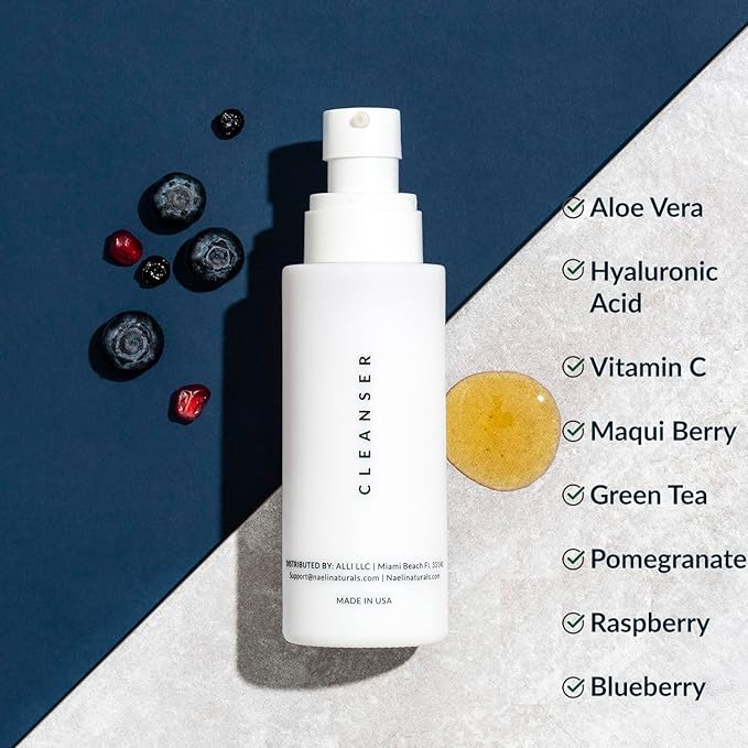 Gentle Face Cleanser - All Natural Anti Aging Vitamin C Face Wash for Sensitive &amp Dry Skin with Hyaluronic Acid &amp Antioxidants - Vegan &amp Cruelty Free 4 oz