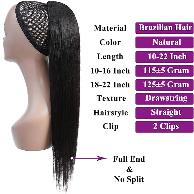 SONGCHAO Fake Hair Bun 8-30 Inches with Drawstring Ponytail Brazilian Real Hair Extensions Straight Ponytail Wig Hair Slices for Black Women Hair Accessories (Color : 26 inch)