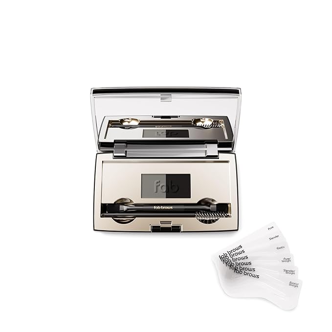 Fab Brows Duo Eyebrow Kit Ultimate Brow Stencil Kit with Compact Powder Mirror and Eyebrow Shaper Waterproof Eyebrow Makeup Kit Contour Palette Eyebrow Cosmetics (Slate/Black)