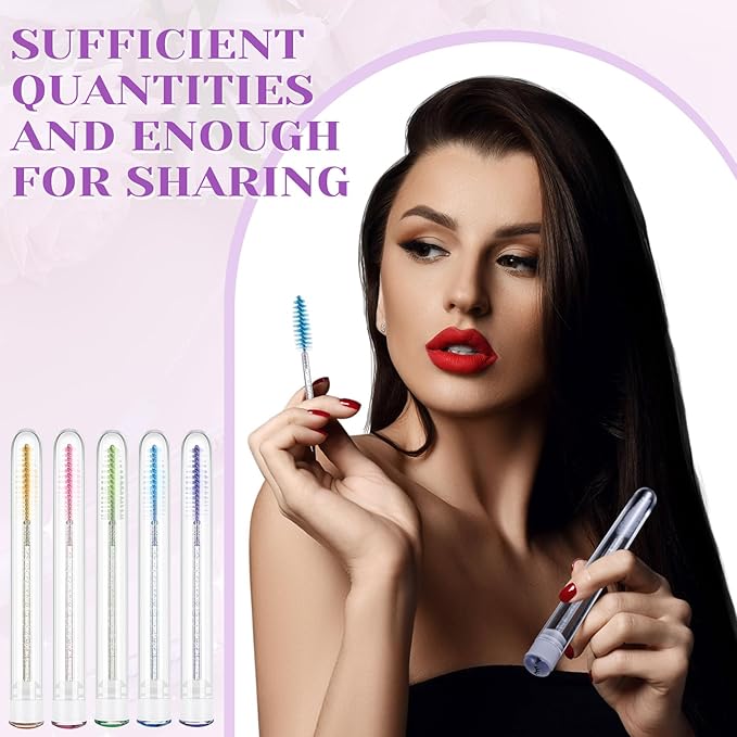 200 Pieces Mascara Wand Tube Set 100 Pcs Lash Spoolies for Eyelash Extensions 100 Pcs Diamond Empty Mascara Brush Disposable Colorful Eyebrow Applicator Makeup Tool (Bright)