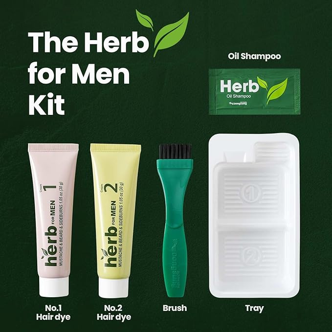 Herb For Men Mustache &amp Beard Dye (Nature Black 3 Pack) PPD-Free Ammonia-Free Vegan with Natural Ingredients Odorless Gentle for Sensitive Skin No Skin Irritation