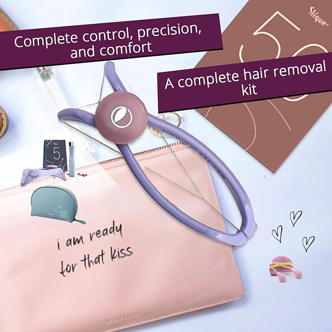 SLIQUE Premium Women's Sensitive Skin Removal Kit | Beginner Threading Tool | Upper Lip Chin and Facial Hair Removal | Ultimate Skin Care Set
