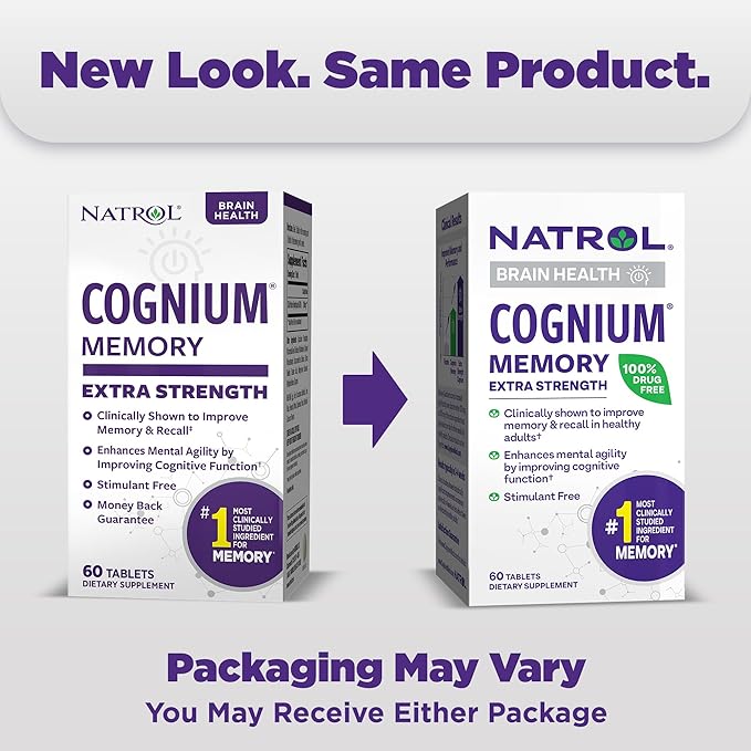Natrol Cognium Memory Extra Strength Brain Health Supplements for Adults Brain Memory Supplements Enhances Mental Agility in Healthy Adults 60 Tablets Up to a 30 Day Supply