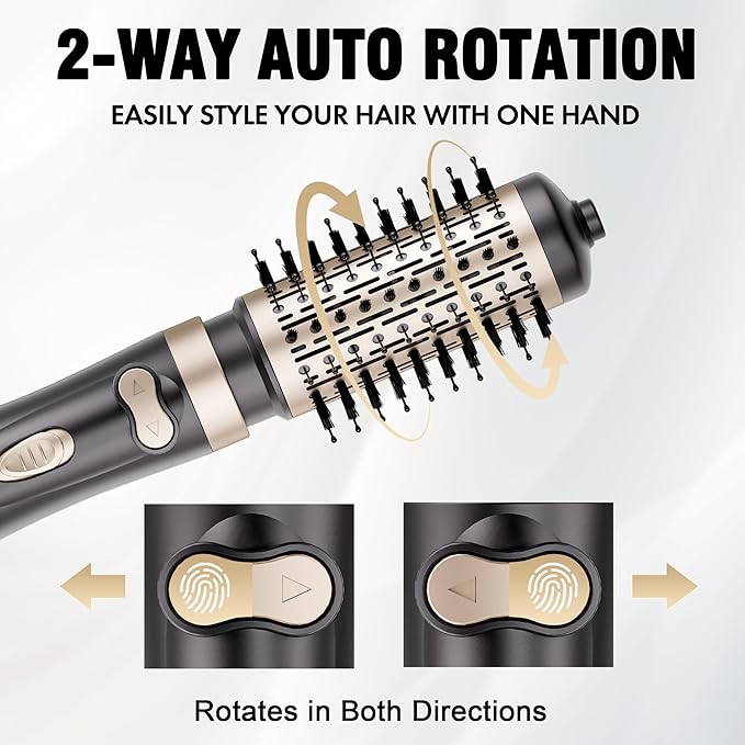DAILYLIFE Rotating Hair Dryer Brush Hot Air Brush with 2 Brushes (1.5 &amp 2) ALCI Safety Plug and Ionic Technology More Shine and Less Frizz