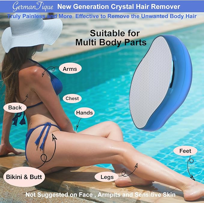 Crystal Hair EraserNatural Crystal Hair RemoverReusable Painless Nano Glass Hair Removal Device Without ShaverGentle Crystal Epilator and Exfoliator for Soft Silky Skin(Royal Blue)