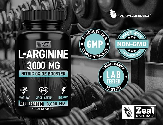 Zeal Naturals L Arginine 3000mg Capsules (150 Tablets | 1000mg) Maximum Dose L-Arginine Nitric Oxide Supplement for Supporting Muscle Growth Vascular Function and Energy - Nitric Oxide Booster