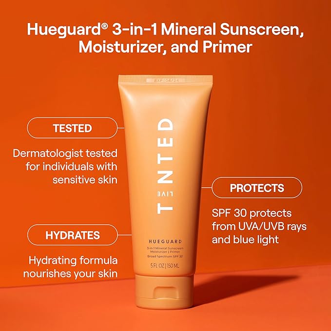 Live Tinted Hueguard® Jumbo 3-in-1 Mineral Sunscreen Moisturizer &amp Primer for Face and Body - Hydrate and Protect the Skin Year Round - SPF 30 to Protect Against UVA/UVB Rays 5 Fl Oz