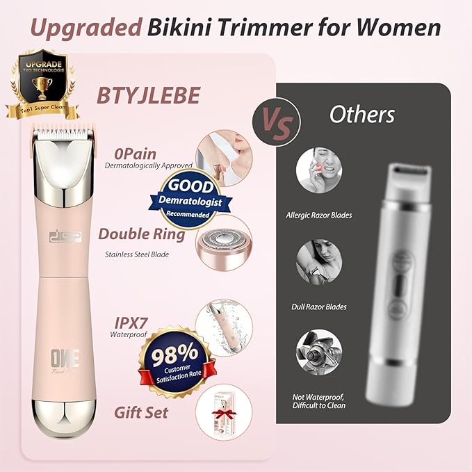 5-in-1 Bikini Trimmer for Women Dual Head?�German-TXO-Technology??Painless-Blade Electric Razors ?�IPX7 Waterproof??Body Shaver for Underarm Leg Arm Body Face Pubic Hair with Storage Bag