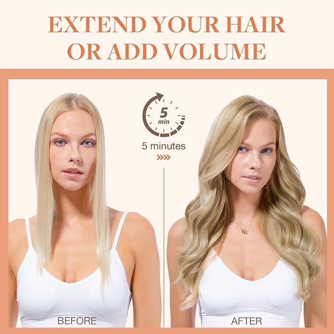 GOO GOO Invisi Edge Clip in Hair Extensions Set 22inch 160g 4pcs Injected Seamless PU Clip ins and 3pcs Classical PU Clip ins Virgin Real Human Hair #(T17/22) P60