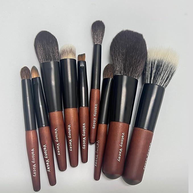 Mini Makeup Brush Set 9 Full Face Mini Travel Make Up Brushes Set Synthetic &amp Natural Hair Makeup Brushes For Blush Eyeshadow Conceal Eyebrow Brush with a compact Brush Case