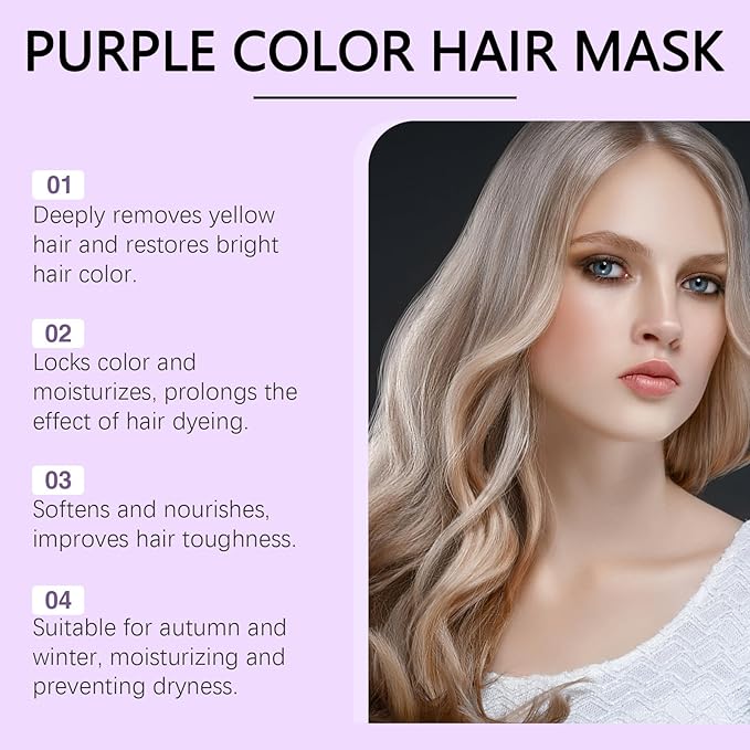 AMALIA Purple Hair Mask Color Toning Treatment Neutralizes Yellow Tones Moisturizing Hair Care 3.53 oz
