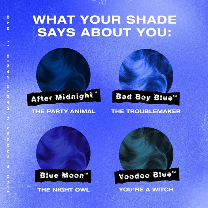 MANIC PANIC Classic After Midnight Semi Permanent Hair Color - Dark Blue Hair Dye for Women &amp Men That Lasts 4-6 Weeks - Vegan Ammonia &amp Cruelty-Free - Create &amp Mix Custom Shades (4oz / 2
