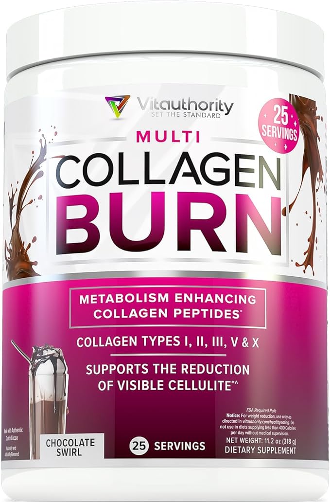Vitauthority Collagen Peptides Powder Weight Loss Supplements | Hydrolyzed Beauty Complex for Women Hair Skin Nails | Fat Burning Support | Chocolate Flavored 25 Servings