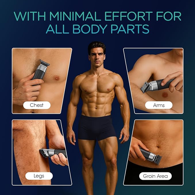 VOYOR Body Hair Trimmer for MenElectric RazorVersatile Groin &amp Body TrimmerWaterproof and Cordless Shaver Manscaper for Men USB-C Charging GroomerCeramic Blade Razor Male Grooming HT310 (Bla