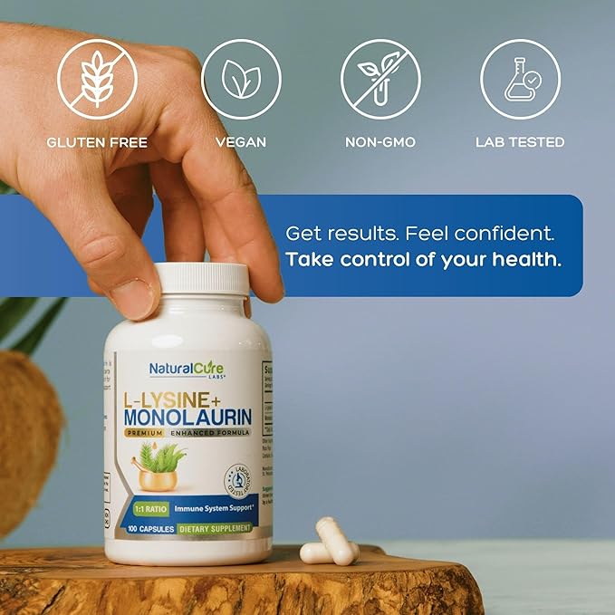 Natural Cure Labs L-Lysine + Monolaurin 600mg 1:1 Ratio 100 Capsules