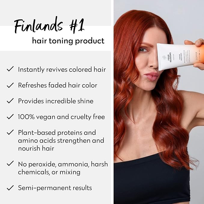 Four Reasons Color Mask - Copper - (27 Colors) Toning Treatment Color Depositing Conditioner Tone &amp Enhance Color-Treated Hair - Semi Permanent Hair Dye Vegan and Cruelty-Free 6.76 fl oz
