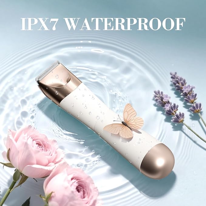 Bikini Trimmer for Women 2 in 1 Electric Shaver for Women Pubic Hair Trimmer Waterproof IPX7 with LED Bikini Razor for Leg Arm Underarm Bikini Area Pull Bows Gift Box for Friends (Shell White)