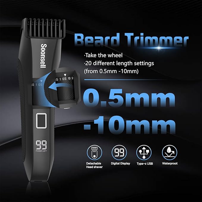 Soonsell Manscape Beard Trimmer for MenBall ShaverNose Hair ClippersElectric RazorHair Clippers for Men4 IN1 Men's Grooming KitLED DisplayWaterproofWet/Dry Trimmer