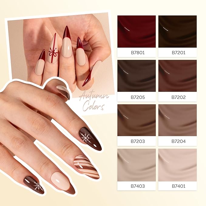 MelodySusie Plant Based Gel Nail Polish SetAutumn and Winter Dark ColorsHema FreeSoak Off UV LED Gel Polish Nail Art Manicure Salon DIY at Home 8Pcs 10ml/0.34 fl oz