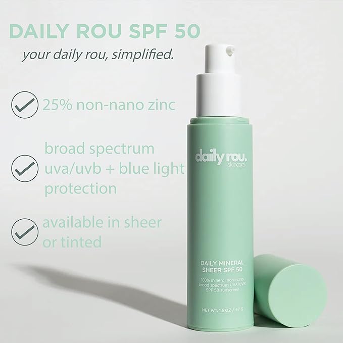 DailyRou Daily Mineral Skincare ? Hydrating &amp Brightening Face Sunscreen for Men &amp Women ? Lightweight Non-Greasy Formula for Healthy Smooth Glowing Skin (Sheer)