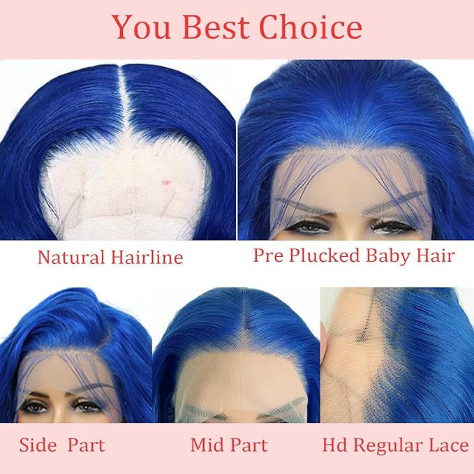 PANDA ANGEL Straight Lace Front Wigs Human Hair Blue 13x4 Hd Transparent Lace Frontal Wig Wear and Go Glueless Navy Blue Wigs Human Hair for Black Women Colorful Dark Blue Lace Front Wig 36 Inch