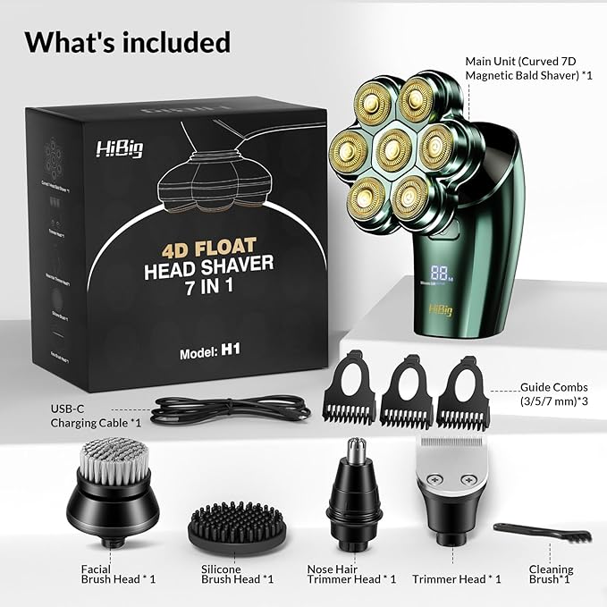 Head Shavers for Bald Men - 7D Arc Electric Razor with Magnetic Detachable Head Waterproof Wet Dry 5-in-1 Electric Shaving &amp Grooming Kit LED Display Rechargeable Head &amp Body Hair Shaver