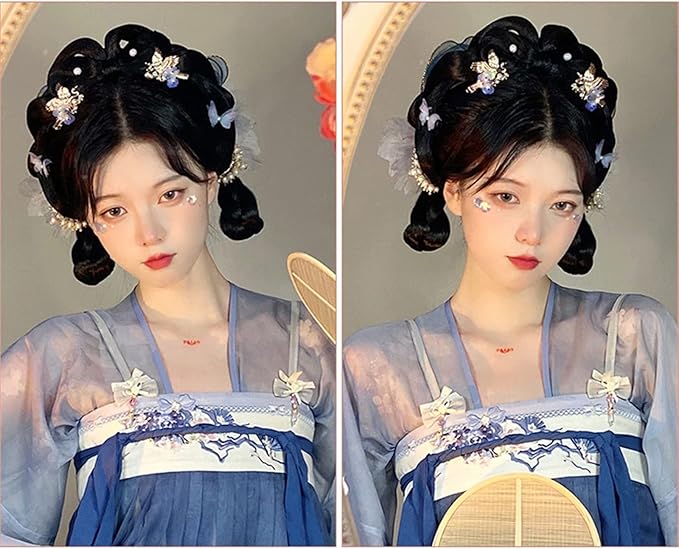 Chinese Ancient Wig Women Hanfu Wigs Headdress Photography Dance Accessory Wigs Black for Women Integrated Hair Bun High TEM (Color : #2)