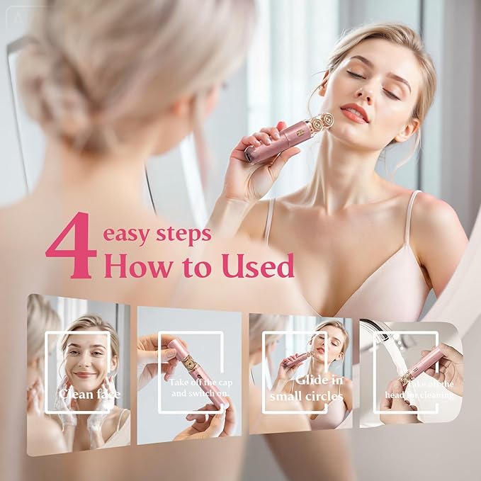 Facial Hair Remover for Women | Dual-Head Face Shaver Electric Hair Removal Device for FaceLip Chin | 2 Replacement Heads Pink-1