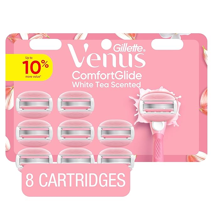 Venus ComfortGlide White Tea Women's Razor Blades with Built-in Shave Gel Bars 8 Razor Blade Refills