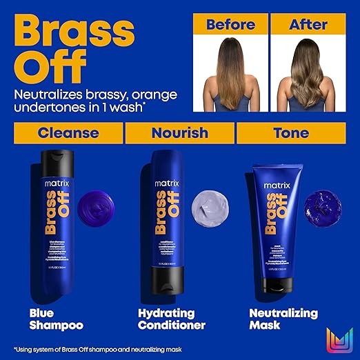 Matrix Brass Off Color Depositing Blue Hair Mask - Neutralizes and Tones Brassy or Orange Hair For Color-Treated Lightened Brunettes or Dark Blondes