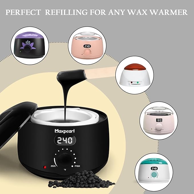 Maxpearl 2.5LB Hard Wax Beads for Hair Removal Men?™s Coarse Hair Formula - Brazilian Waxing Sensitive Skin Face Underarms Legs Back Chest and More with 20 Wax Sticks Black